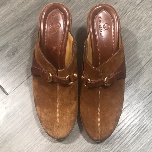 Cole Haan Warm Brown Suede & Leather Slip-On Clogs size 10 - Picture 1 of 11
